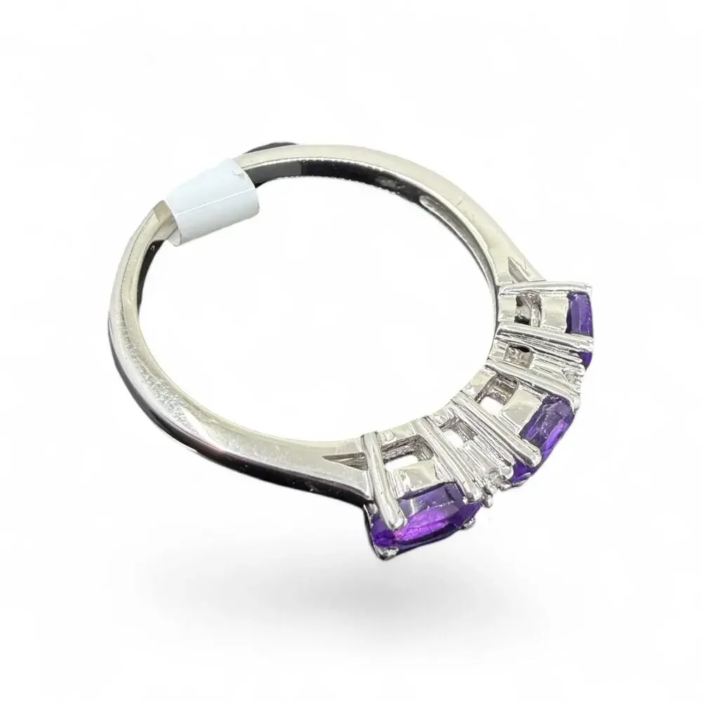3 Stone Amethyst Diamond Ring Band 925 Sterling Silver
Size 7 - Journey Ring - Picture 5 of 8